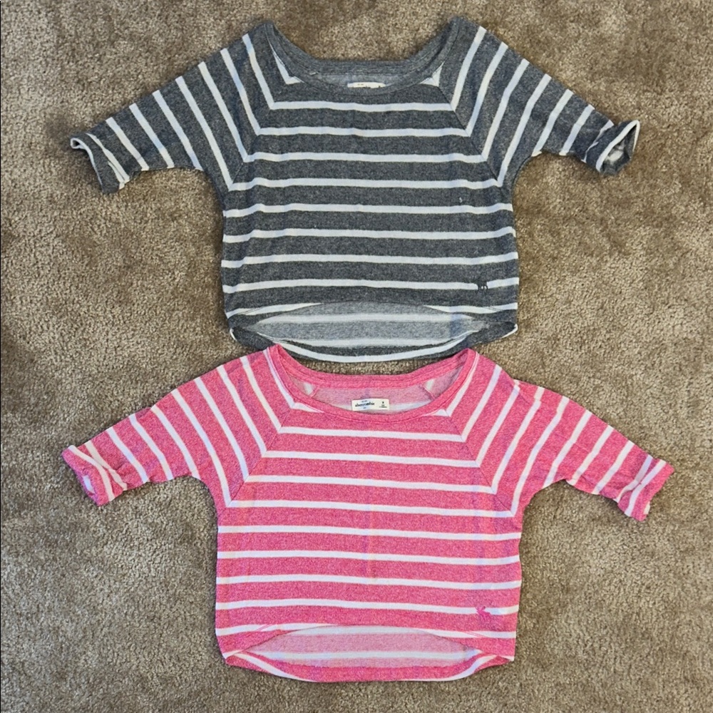 Abercrombie & Fitch Kids Striped Gray and Pink Tees